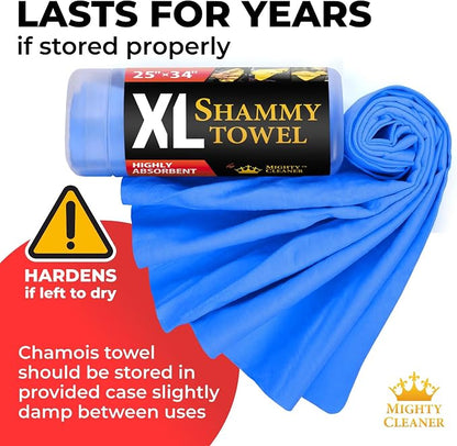 Premium XL Shammy Towel for Car - (34”x25”) - Super Absorbent Chamois Cloth - Spots and Scratch-Free - Reusable Car Drying Towels
