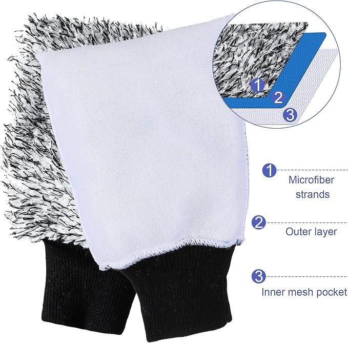 Riakrum 12 Pcs Microfiber Car Wash Mitts, Scratch Free Ultra Absorbent Car Sponge Glove Cleaner Wash Mitts for Car Wheel Trucks Home Cleaning (Black and White,Blue and White)