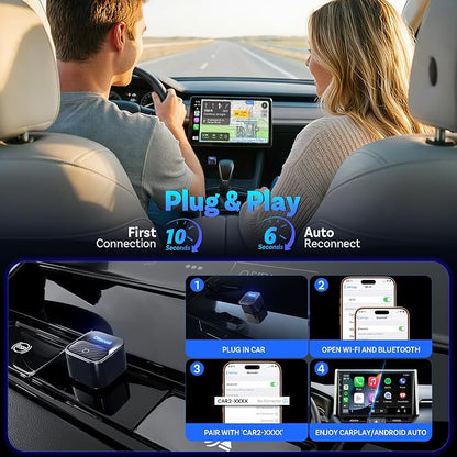 OTTOCAST Mini Core 2-in-1 Wireless CarPlay & Android Auto Adapter Mini Cube | With Smart Switch Button, 5S Auto-Connect, Dual Wi-Fi, Bluetooth 5.4, Plug & Play, for 98% Factory Wired Cars