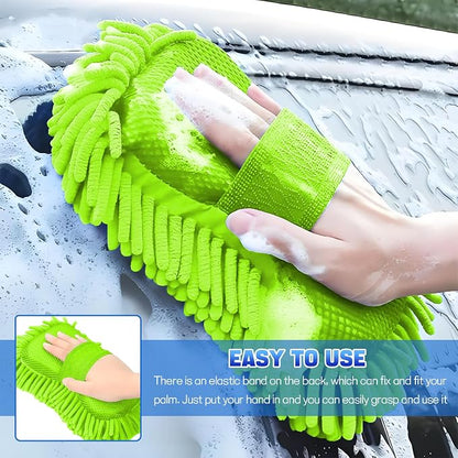 2PCS Microfiber Car Wash Sponge, Double Sided Chenille Microfiber Car Wash Mitt, Scratch Free & Lint Free, Absorbent Automotive Washing Sponges, Auto Cleaning Supplies (Fluorescent Green)