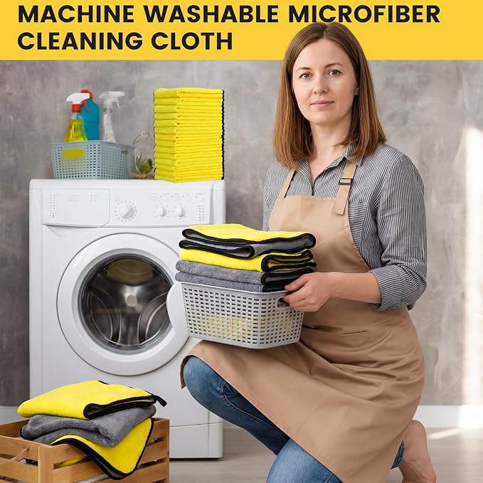 Tallew 80 Pcs Microfiber Towels:16"x16" Microfiber Drying Towels Bulk Micro Fiber Car Cleaning Cloth for Cars Drying Washing Polishing Office Windows Cleaning Household Supplies (Gray,Yellow)