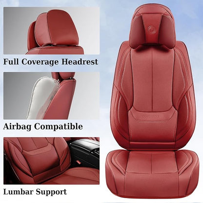 Coverado Universal Seat Covers Front, 2-Pack Universal Seat Covers for Cars, Waterproof Nappa Leather Car Seat Covers with Head Pillow, Auto Protectors Fit for Most Sedans SUV Pick-up Truck-Red