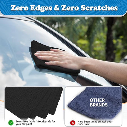 FIXSMITH Microfiber Cleaning Cloth, Shop Towels Bulk, 24 Pack Black Microfiber Towels for Cars, All-Purpose Absorbent Cleaning Rags, Dust Cloth for Automotive, Mechanic, Garage, Bar, 12 x 11 inch