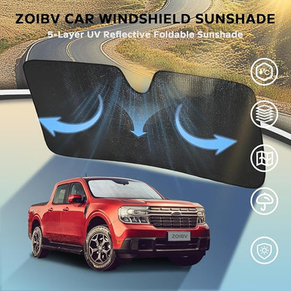 Car Windshield Sun Shade for Ford Maverick 2022-2025 2026-5-Layer Bubble Foldable Front Window Sunshade Sun Visor Accessories - Blocks Heat & UV Rays Car Cooler