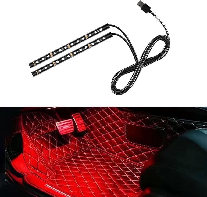 Car LED Strip Light, 24 LED RGB Neon Auto Interior Atmosphere Lights, 12V USB Port Under Dash Ambient Night Light, Universal Decorative Lamp Accessory for Car Truck (Red, USB)