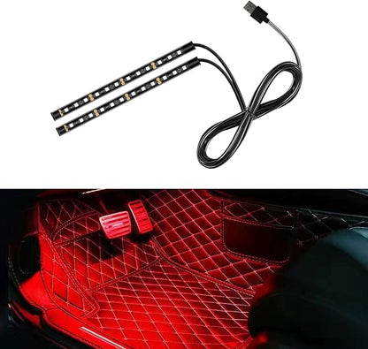 Car LED Strip Light, 24 LED RGB Neon Auto Interior Atmosphere Lights, 12V USB Port Under Dash Ambient Night Light, Universal Decorative Lamp Accessory for Car Truck (Red, USB)