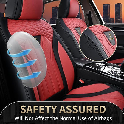 FLORICH Seat Covers for Cars, Waterproof Automotive Seat Covers, Leather Car Seat Covers 2 Pack, Universal Front Seat Cushion Protector for Most Cars Trucks SUV-Black&Burgundy