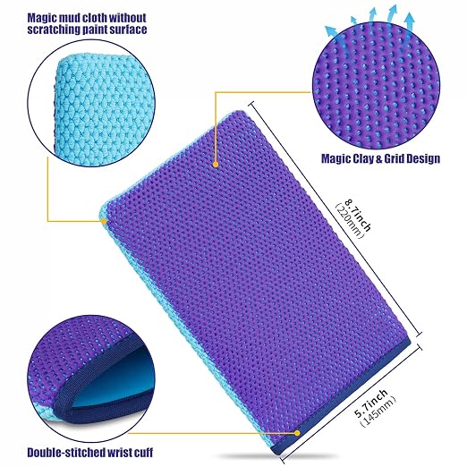 Auto Detailing Clay Bar Mitt, Detailing Clay Mitt for Paint, Glass, Wheels, Car’s Paint Claying, Paint Prep for Wax, Polish and Sealant (8.7in. x 5.7in, Purple)