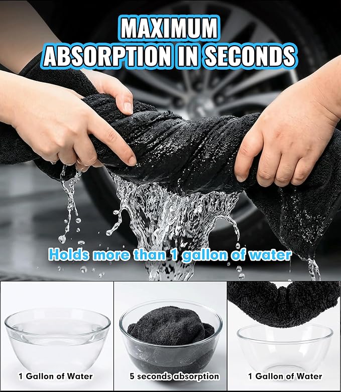 2-Pack 1300 GSM Car Drying Towels – Microfiber Towels for Cars (36" x 28"), Ultra-Absorbent, Streak-Free, Scratch-Free, No Water Spots, Double-Twist Pile & Edgeless Design