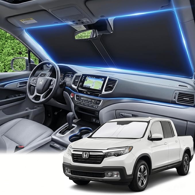 for Honda Ridgeline 2017-2024 2025 2026 Windshield Sun Shade Front Window Shade Custom Fit Ridgeline Accessories Sun Visor Foldable Shade Blocks UV Rays Summer Must Have Car Accessories