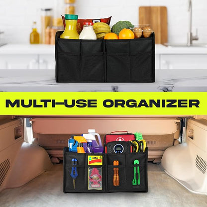 FORTEM Car Trunk Organizer, Collapsible Two Compartment Organizer, Foldable SUV & Truck Storage for Car Accessories for Women Men, Non Slip Bottom, Sturdy Side Walls, Strong Handles, 45L