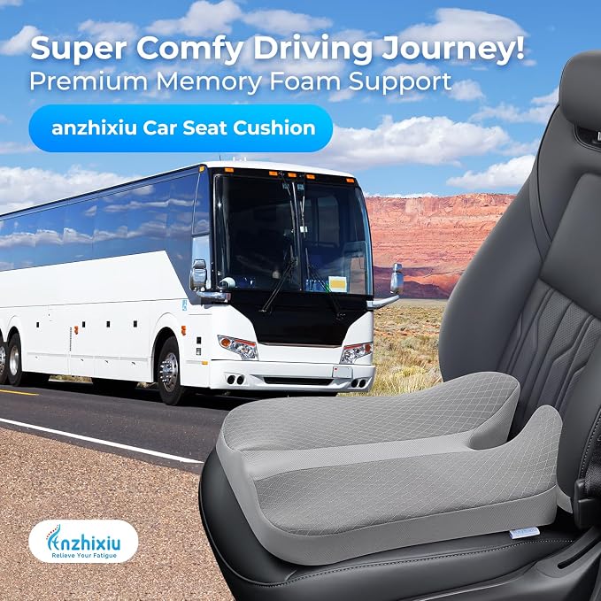 anzhixiu Elevated Car Seat Cushion for Improved View- Reduces Lower Back Pressure- Gray