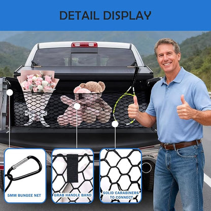 Envelope Style Truck Bed Cargo Net for Dodge Ram 1500 2019-2026 Accessories, Rear Trunk Mesh Cargo Net, Upgraded 5mm Bungee & Double-layer Nylon Storage Tailgate Netting Grocery&Tools Holder Organizer