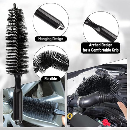 Car Wheel Cleaning Brush - 8PCS Car Wheel Tire Rim Cleaner Pro Wash Kit with Soft-bristled Detailing Crevice Brushes Stone Scraper Carry Bag, Auto Vehicle Cleaning Washing Tools Supplies