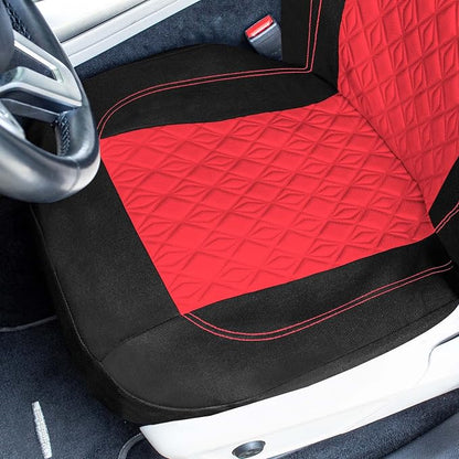 Universal Fit Diamond Stitched Flat Cloth Car Seat Covers Full Set - Red