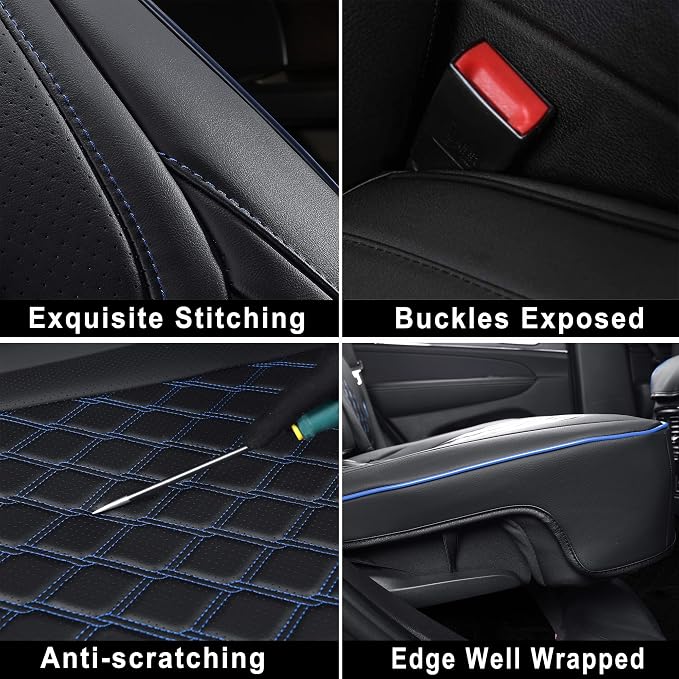 Huidasource Upgrade Grand Cherokee Seat Covers, Full Coverage Waterproof Leather Car Seat Covers, Custom Seat Cushion Protector Fit for Grand Cherokee 2011-2021 (Full Set/Black&Blue)