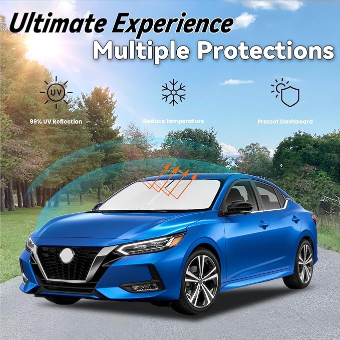 Windshield Sun Shade for Nissan Sentra 2020 2021 2022 2023 2024 2025, Car Front Window Sunshade with 240T Sun Visor Protector Blocks UV Rays Heat Sun Shield Accessories