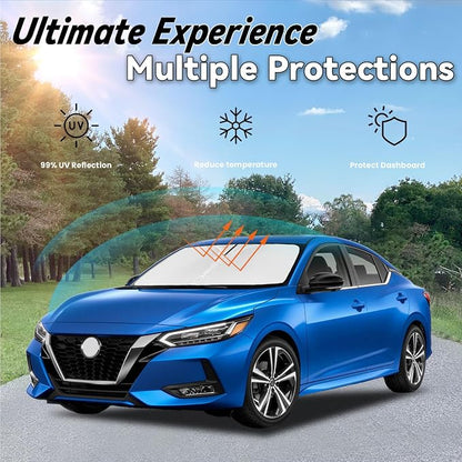Windshield Sun Shade for Nissan Sentra 2020 2021 2022 2023 2024 2025, Car Front Window Sunshade with 240T Sun Visor Protector Blocks UV Rays Heat Sun Shield Accessories