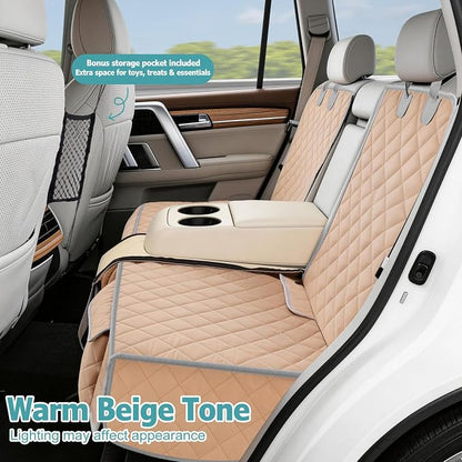 Bark Lover Dog Car Seat Cover for Back Seat,Armrest Compatible, Waterproof Backseat Protector, Nonslip Rear Seat Cover for Dogs & Kids, Universal Size Fits Cars Trucks SUVs (Beige)