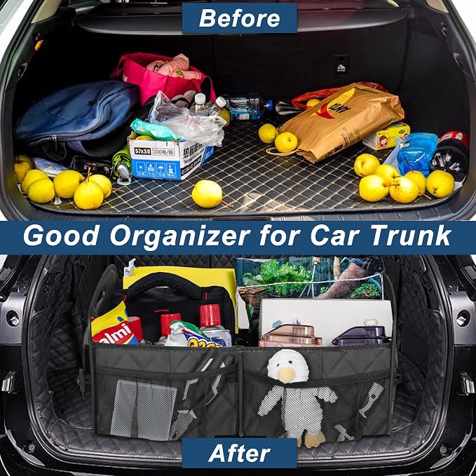 Deosk Car Trunk Organizer for SUV, Car Organizers and Storage with Reinforced Handles, Car Accessories for Women/Men 70L Waterproof Polyester Trunk Organizer(Large, Charcoal)