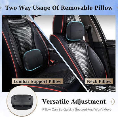 Coverado Car Seat Covers Full Set, Black Redline Seat Covers for Cars, Waterproof Nappa Leather Automotive Seat Covers with Lumbar Head Pillow, Car Seat Protectors, Universal Fit for Most Cars SUV