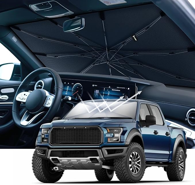 [2026 Upgrade] FLORICH Windshield Sunshade Umbrella Foldable Car Windshield Sun Shade Cover, [Nano-Ice-Crystal Coatings] Protect Interior from from UV Keep Car Cooler Large(61" L x 33" W)