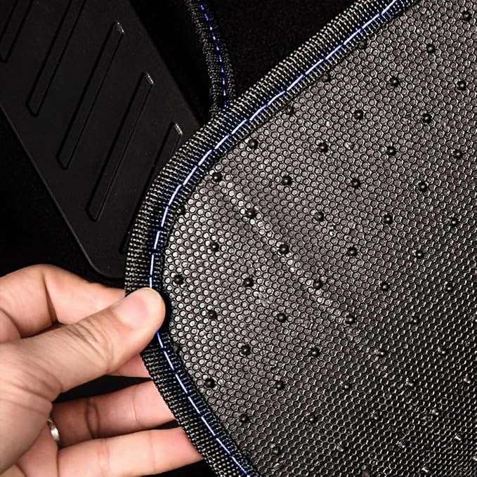 CAR PASS Rainbow Waterproof Universal Fit Faux Leather Car Carpet- Anti-Slip Nibbed Backing Floor Mats for SUV, Vans, Sedans, Trucks, Automotive Set of 4pcs (Black with Blue)