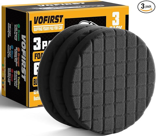 3Pcs Polishing Pad, 6 Inch Buffing Pads, Reusable & Washable Buffing Sponge Pads for Car Buffer Polisher Compounding, Waxing Pads (Black T50)