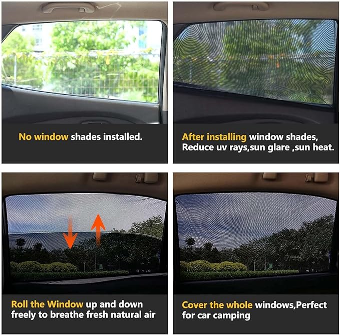Car Front Side Window Shades,2 Pack Breathable Mesh Car Window Screens Sun Shades Covers for Car Camping, Fit for 95% of Sedan Cars and Medium SUVs