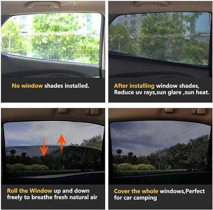 Car Rear Side Window Shades,2 Pack Breathable Mesh Car Window Screens Sun Shades Covers for Camping,Fit for 96% of Cars, Block Sun Glare,UV Protection,Privacy Protection