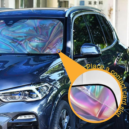Metallic Liquid Painting Rainbow Windshield Sun Shade for Car Auto SUV Truck Foldable Front Window Sunshade Sun Visor Protector Block UV Rays Reflect Heat, 55" x 28"