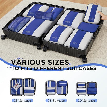 OlarHike 10-Pack Compression Packing Cubes for Travel Essentials,Compressible Expandable Packing Cubes for Suitcase,Luggage Garment Bags for Travel,Handy Helper for Organizing Clothes(Klein Blue)