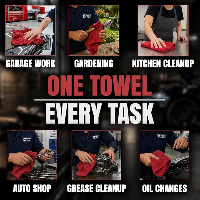 Shop Towels (Red, 2000-Pack) - Bulk Cleaning Towel in a Bag, Mechanic Cotton Wipes for Car Maintenance, Auto Mechanics & Garage, Wipe Grease & Oil, Machine Wash & Reusable