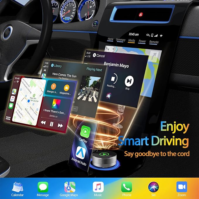 2-in-1 Wireless CarPlay Adapter for Apple iPhone & Android, Plug & Play, Auto Connection, No Latency, 2026 Upgarde Converts Wired Carplay Dongle to Wireless Car Play Adapter for iPhone iOS 10+