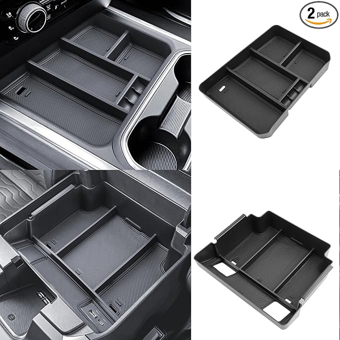 Autorder 2PCS Center Console Organizer for 2024-2026 Chevy Silverado 2500HD/3500HD Accessories - Armrest Storage Tray - (Full Console w/Bucket Seats Only)
