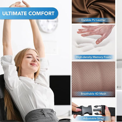 Lofty Aim Lumbar Support Pillow for Car, Memory Foam Lumbar Pillow for Lower Back Pain Relief - Back Cushion for Driving, Chair Support for Car-Office Chair, Wheelchair - Classic Brown