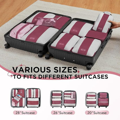 OlarHike 10-Pack Compression Packing Cubes for Travel Essentials,Compressible Expandable Packing Cubes for Suitcase,Luggage Garment Bags for Travel,Handy Helper for Organizing Clothes(Wine Red)