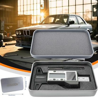 GODESON Digital Tire Tread Depth Gauge -Reads 32NDS, Inch & MM/Solar/Battery Hybrid Power/1" (25.4mm) Range/Accurate Tire Thread Depth Gauge Tool Suitable for Cars, Trucks, Motorcycles