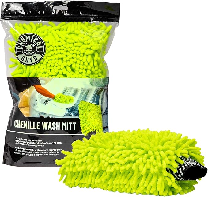 Chemical Guys Chenille Premium Scratch-Free Microfiber Wash Mitt for Car Washing - Lime Green,Ultra-Soft Car Wash Glove,Swirl-Free Finish,Safe for Trucks,SUVs,Motorcycles,and More,(Pack of 12)