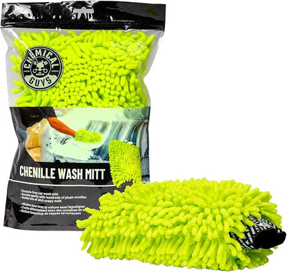 Chemical Guys Chenille Premium Scratch-Free Microfiber Wash Mitt for Car Washing - Lime Green,Ultra-Soft Car Wash Glove,Swirl-Free Finish,Safe for Trucks,SUVs,Motorcycles,and More,(Pack of 12)