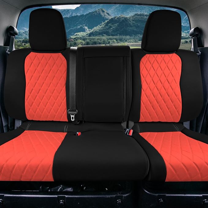 FH Group Custom Fit Car Seat Covers Specifically Made for 2022-2026 Nissan Frontier, Rear Set Red Ultraflex Neoprene Waterproof Automotive Seat Covers for Pickup Truck, Nissan Accessories