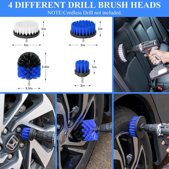 31Pcs Car Detailing Brush Set, Car Detailing Kit, Auto Detailing Drill Brush Set, Car Detailing Brushes, Car Wash Cleaning Tools Kit for Interior, Exterior, Wheels, Blue