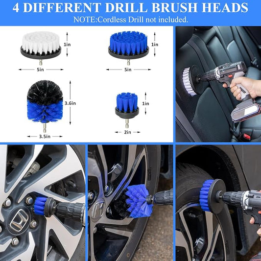 34Pcs Car Detailing Brush Set, Car Detailing Kit, Auto Detailing Drill Brush Set, Car Detailing Brushes, Car Wash Cleaning Tools Kit for Interior, Exterior, Wheels, Blue