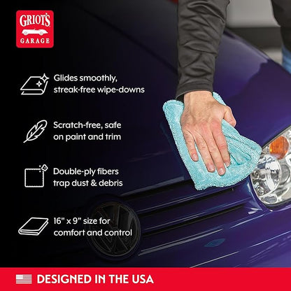 Griot's Garage PFM Edgeless Detailing Towels for Car Cleaning and Detailing, Scratch-Free, Machine-Washable, Small, 16” x 9”, Set of 3, 55527