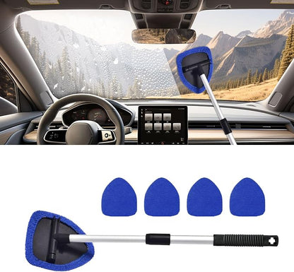 Car Wash Brush with Long Handle, Windshield Cleaning Tool, Car Washing Mop Kit Mitt Sponge Car Cleaning Supplies Kit, Microfiber Towel Gloves Universal for Cars RV SUV Truck Office (Blue)