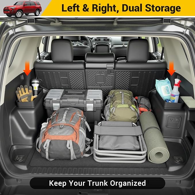 Rear Trunk Organizer for 2010-2024 Toyota 4Runner 5-Seat 2nd Row Accessories, Storage Bin Trunk Side Storage Box Cargo Tray for 10-24 4 Runner(Upper Side,Not for 7-Seat)