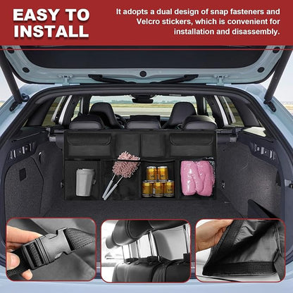 Trunk Organizer with 8 Storage Pockets, Large Capacity Car Storage Bag, Automotive Interior Cargo Organization Storage Bag Accessories, Universal for SUV, Truck, Van