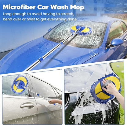 17Pcs Car Wash Kit with Bucket, Car Cleaning Kit with 62" Long Handle Car Wash Brush Mop, Mitt Duster Wheel Brush Detailing Brushes Towel, Car Washing Supplies for Cars RV Truck Exterior and Interior