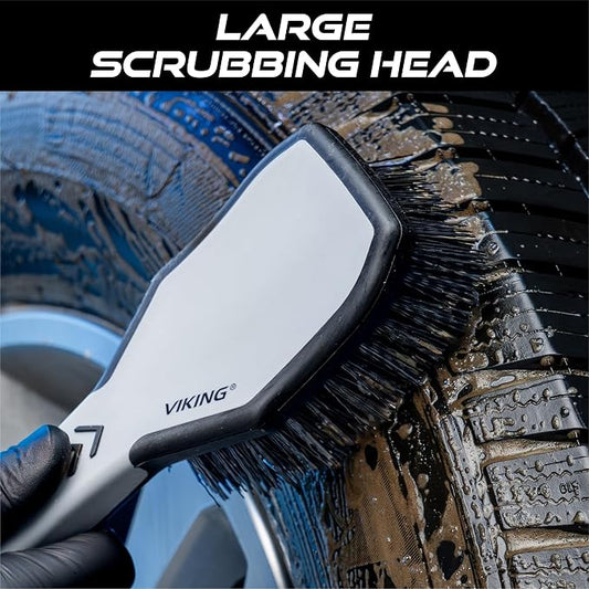 VIKING Tire Brush and Wheel Brush for Cleaning Car, Tires, Car Wash, Grey, 10.3 x 3.3 x 2.3 inch