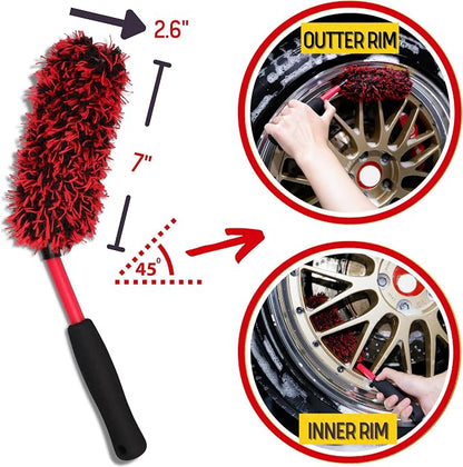 oesee Angled Wheel Brush Kit 3 Pack- Angled Microfiber Wheel Brush, Wheel Barrel Brush, Detailing Brush Scratch Free Calipers Wool Spoke Brush Cleans Brake Dust from Barrels& Hard to Reach Areas